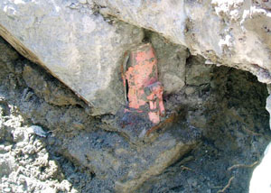 Failed concrete underpinning meant to repair a foundation issue in Brandenburg.