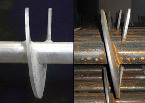 a proper and improper helical blade system in two different foundation piers in Madisonville.