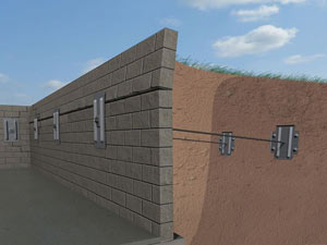 A graphic illustration of a foundation wall system installed in Dawson Springs