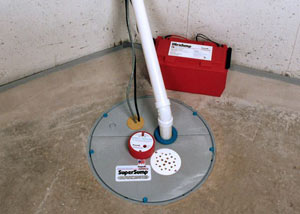 A sump pump system with a battery backup system installed in Dawson Springs