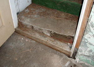A flooded basement in Philpot where water entered through the hatchway door