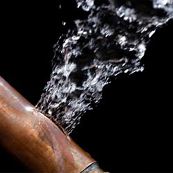 A bursting copper pipe in Henderson, with water gushing out.